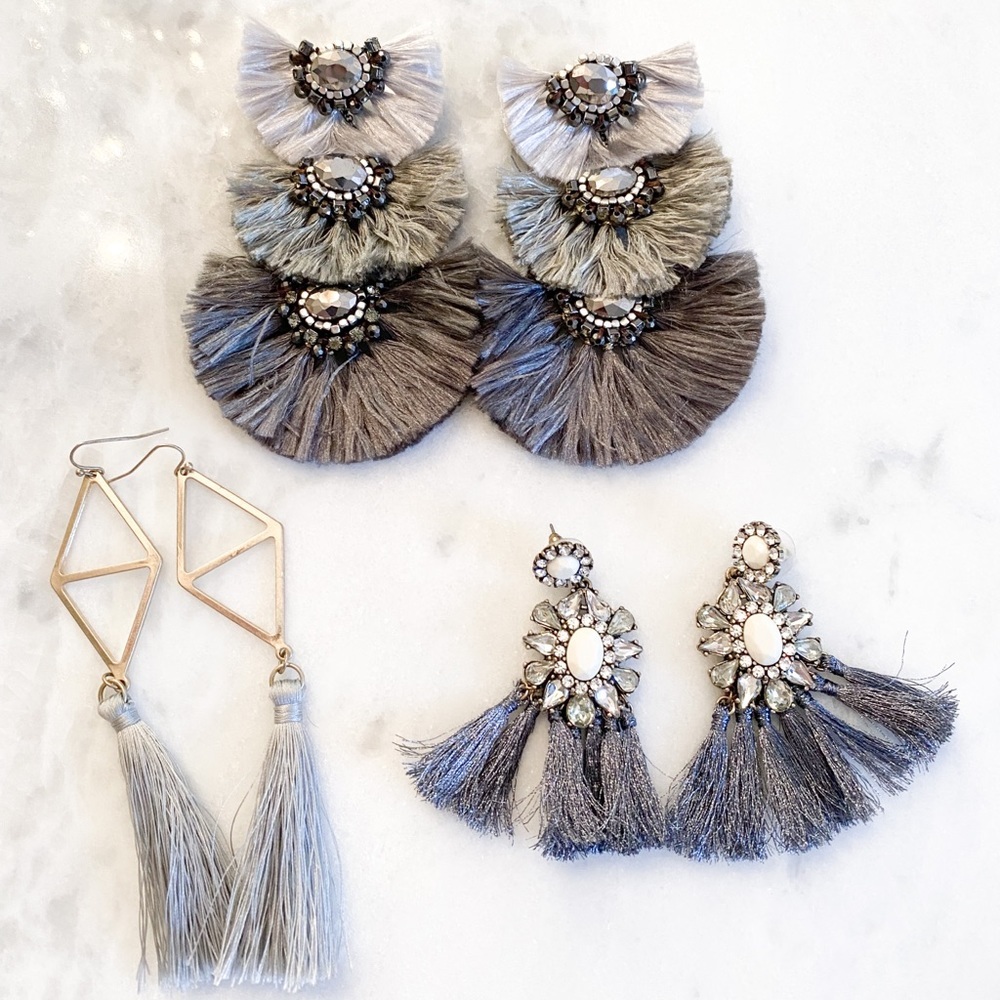 Gray Tassel Fringe Earring Bundle - Picture 1 of 4